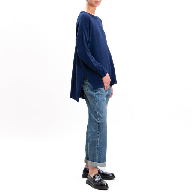 Kontatto-Cashmere Blend Sweater with Side Slits - Blue