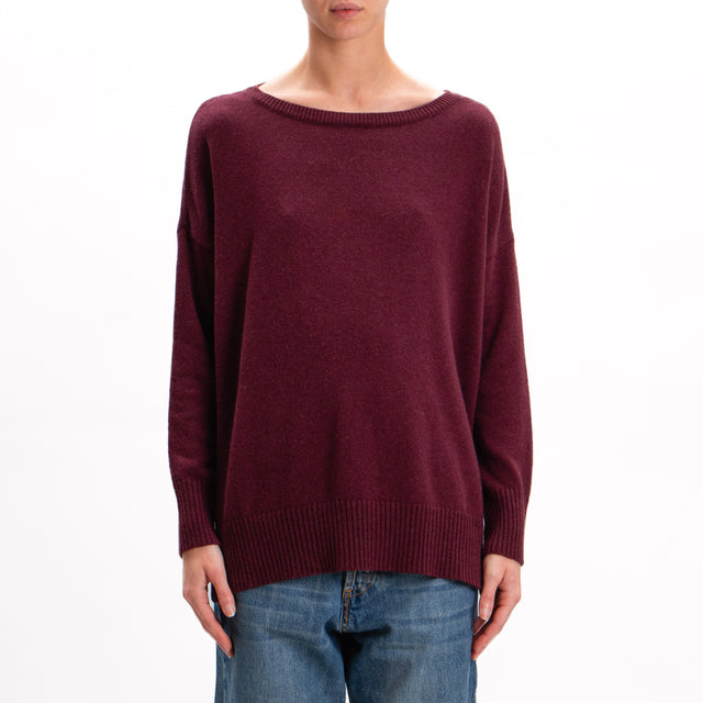 Kontatto-Maglia misto cashmere spacchi laterali - vino