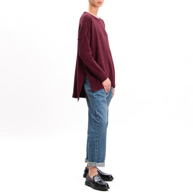 Kontatto-Cashmere Blend Sweater Side Slits - Wine