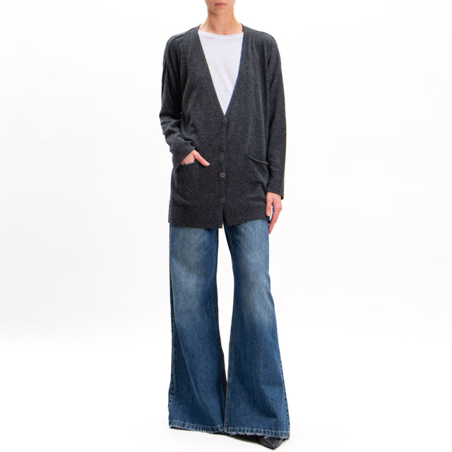 Kontatto-Oversized cardigan with pockets cashmere blend - anthracite