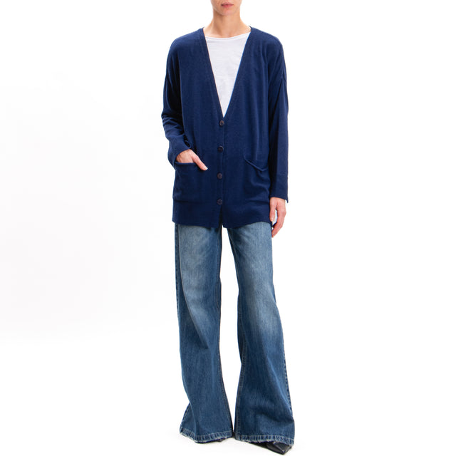 Kontatto-Cardigan over con tasche misto cashmere - blu