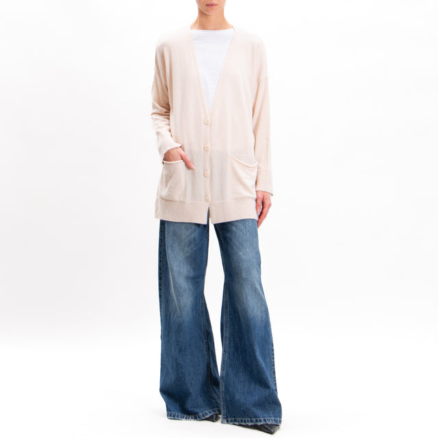 Kontatto-Oversized cardigan with pockets cashmere blend - ecru