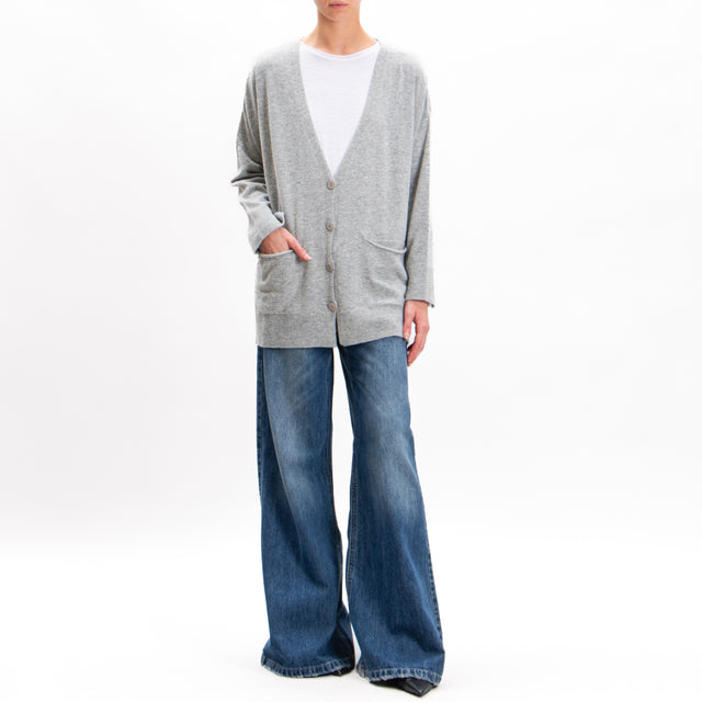 Kontatto-Cardigan over con tasche misto cashmere - grigio chiaro