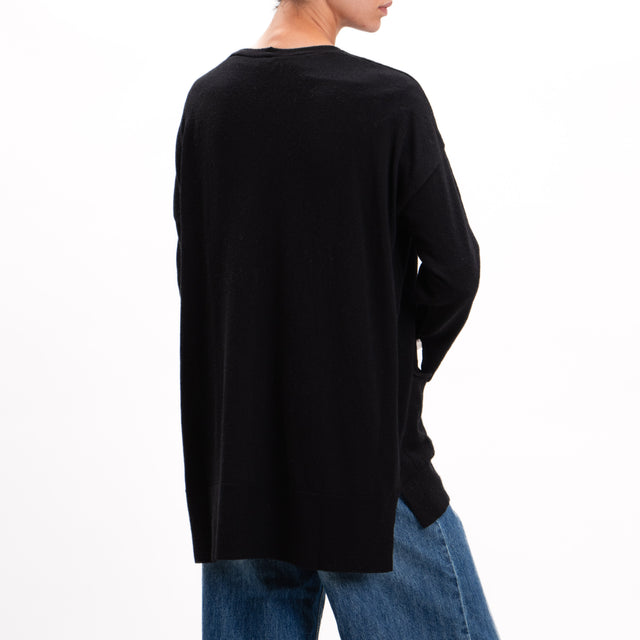 Kontatto-Cardigan over con tasche misto cashmere - nero