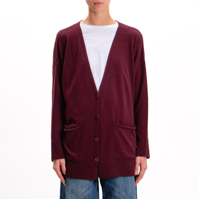 Kontatto-Oversized cardigan with pockets cashmere blend - wine