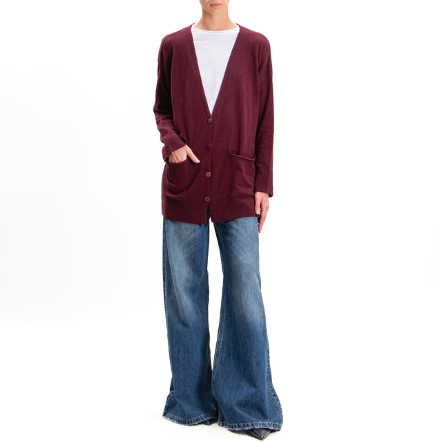 Kontatto-Oversized cardigan with pockets cashmere blend - wine