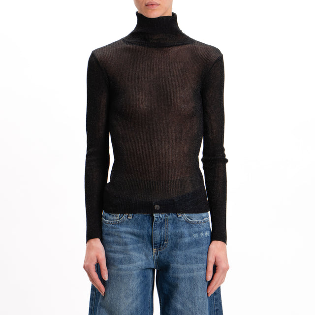 Kontatto-High neck lurex sweater - black