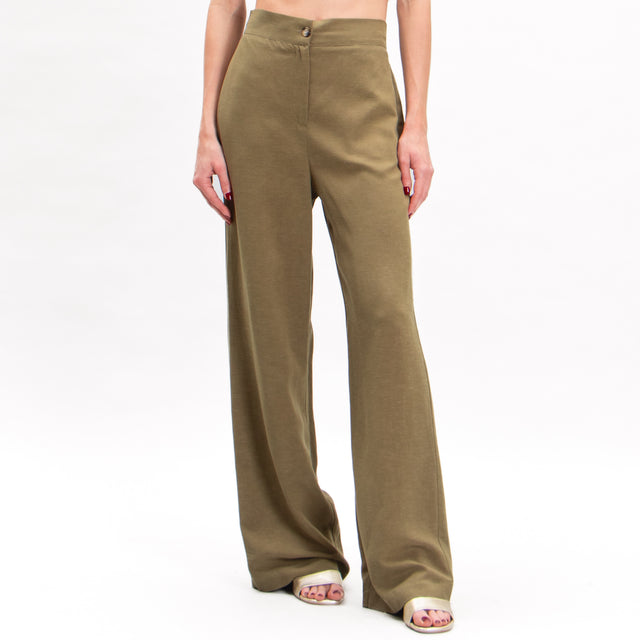 Dixie-Pantalone misto lino elastico dietro - militare
