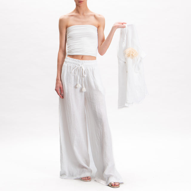 Motel-Pantalone lino elastico con coulisse - Bianco