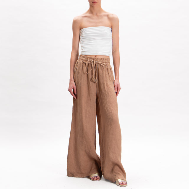 Motel-Pantalone lino elastico con coulisse - cammello