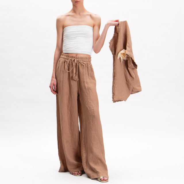 Motel-Pantalone lino elastico con coulisse - cammello