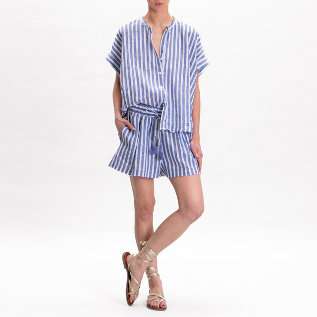 Tensione in-Shorts a righe misto lino - bianco/blu