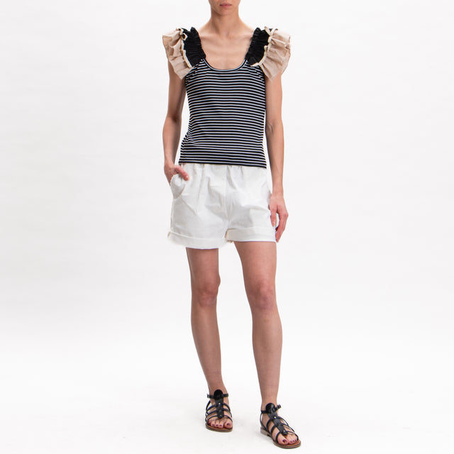 Haveone-T-shirt righe rouches filo lurex - nero/bianco/sand