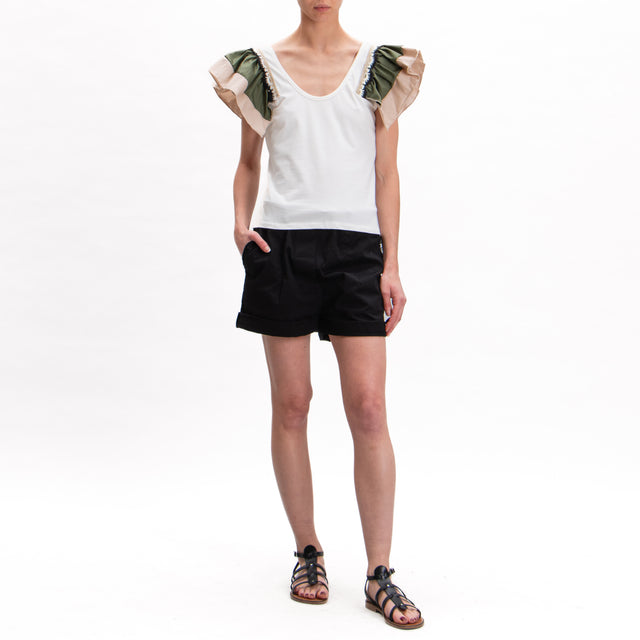 Haveone-T-shirt manica rouches - bianco/militare/sand