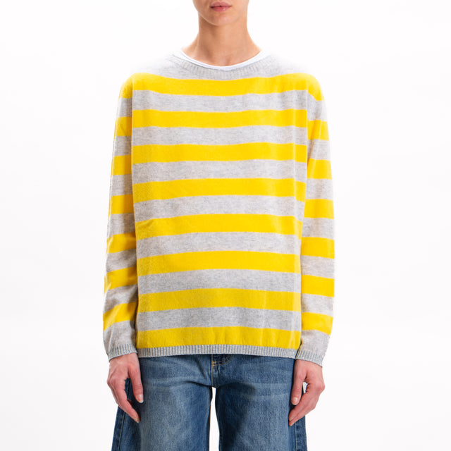 Vicolo-Maglia striped cashmere blend - silver/grey/mimosa