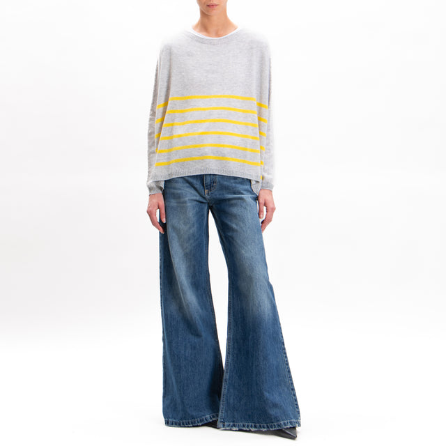 Vicolo-Maglia oversize righe misto cashmere - argento/grigio/mimosa