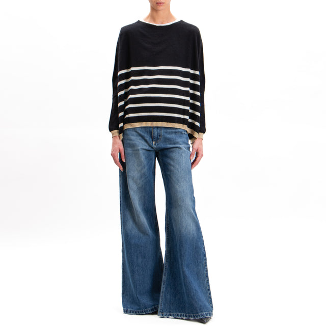 Vicolo-Oversized Striped Cashmere Blend Sweater - Gold/Black/Milk