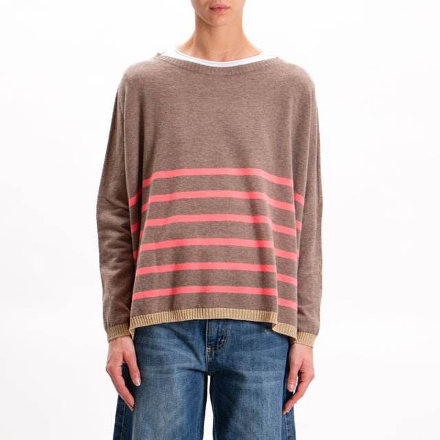 Vicolo-Oversized striped cashmere blend sweater - gold/dove/fuchsia