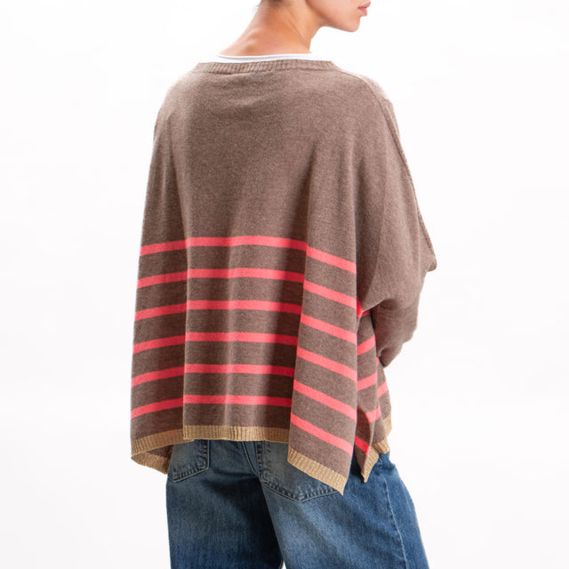 Vicolo-Oversized striped cashmere blend sweater - gold/dove/fuchsia