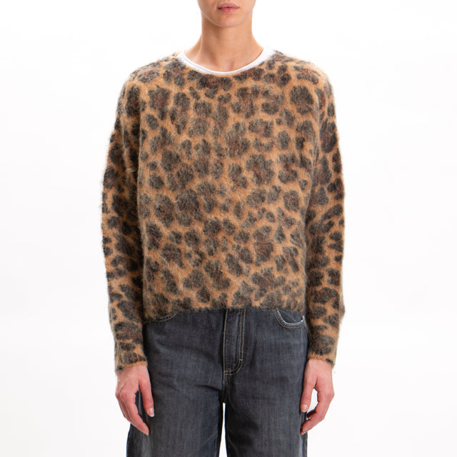 Vicolo-Maglia mohair maculata - beige/nero