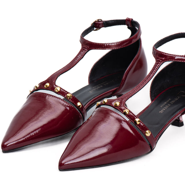 Divine follies-Low heel shoe with studs - ruby