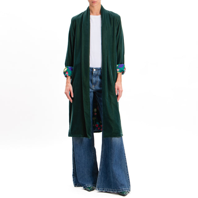 Wu'side-Long Velvet Kimono - Green