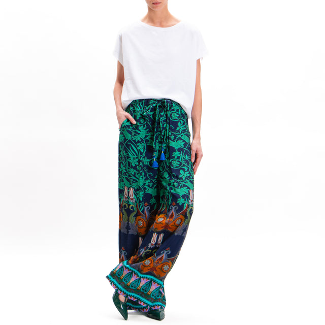 Wu'side-Patterned Drawstring Trousers - Blue/Aqua/Turquoise