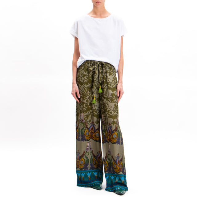 Wu'side-Patterned Drawstring Trousers - Sage/Military/Royal